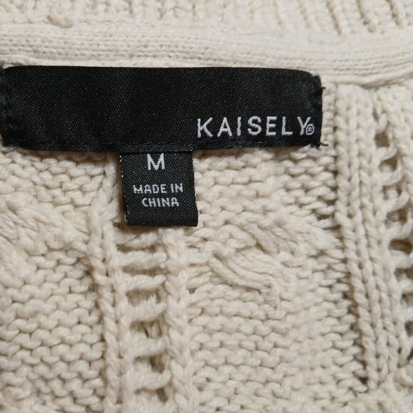 KAISELY Cream Cotton Blend Cable Knit Crew Neck Sweater - Picture 5 of 10